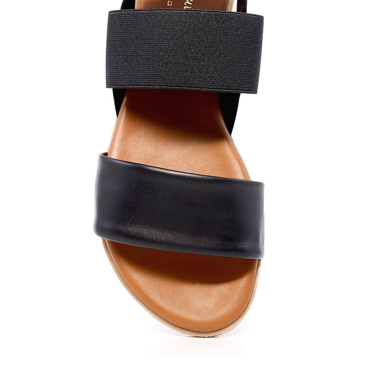 Sandale pe talpă joasă femei Benvenuti negre  din piele și textil  687DS27302N