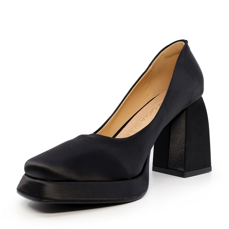 Pantofi cu platformă femei Luca di Gioia negre din satin cu toc 3845DP106RAN