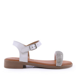 Benvenuti Women's White Leather Rhinestone Sandals 1807DS15885A