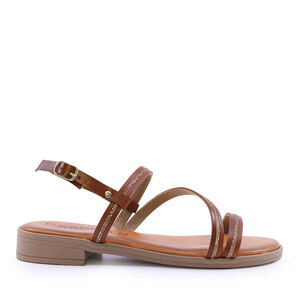 Women's Benvenuti cognac leather sandals with rhinestones 1807DS15967CO
