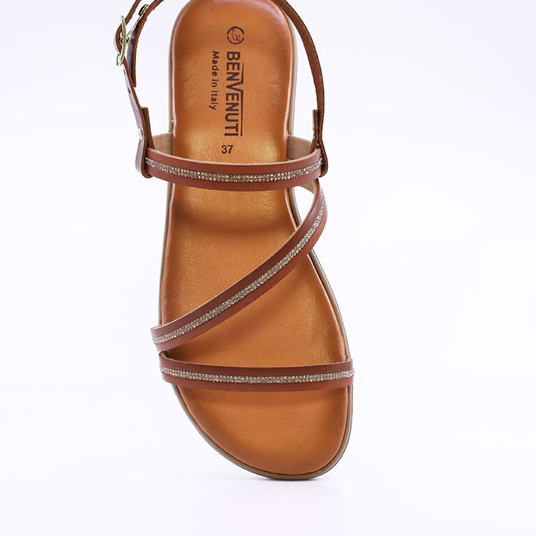 Sandale cu ștrasuri femei Benvenuti cognac din piele  1807DS15967CO