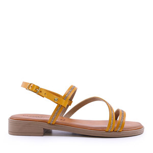 Benvenuti Women's Yellow Leather Rhinestone Sandals 1807DS15967G