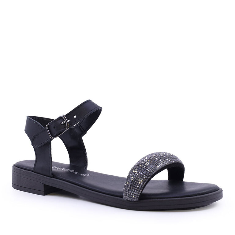 Sandale cu ștrasuri femei Benvenuti negre din piele  1807DS15885N