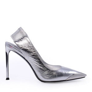 Enzo Bertini women's silver slingback shoes with leather heel 1627DD1353AG