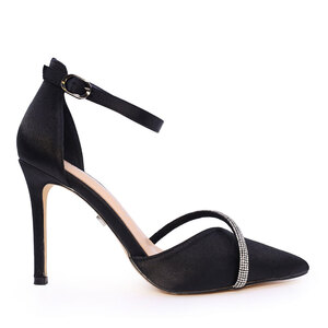 Luca di Gioia Women's Black Satin Rhinestone Stiletto Shoes 1157DD2212RAN