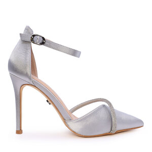 Luca di Gioia Women's Silver Satin Rhinestone Stiletto Shoes 1157DD2212RAAG