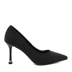 Luca di Gioia Women's Black Rhinestone Leather Stiletto Shoes 387DP190N