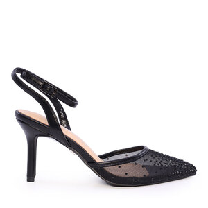 Luca di Gioia Women's Black Rhinestone High Heel Slingback Shoes 1157DS23021N