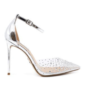 Women's silver stiletto shoes by Steve Madden with rhinestones, model 1466DDRAVAGEDAG.