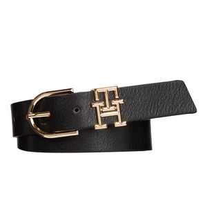 Women's Tommy Hilfiger black leather belt with logo 3426DCU14943N.